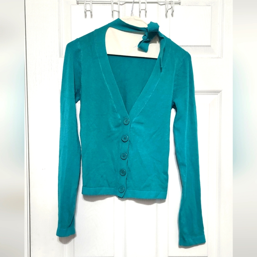Tie Neck Cardigan Sweater